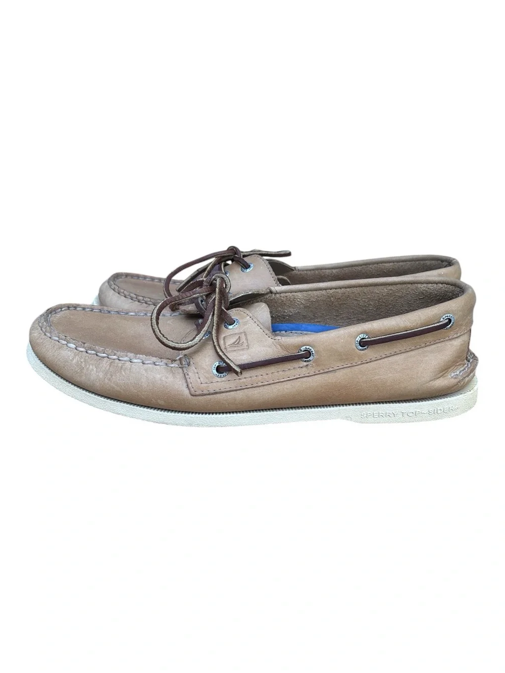 Sperry Top-sider Tan Leather Men’s 2-Eye Boat Shoes with White Sole 11 W